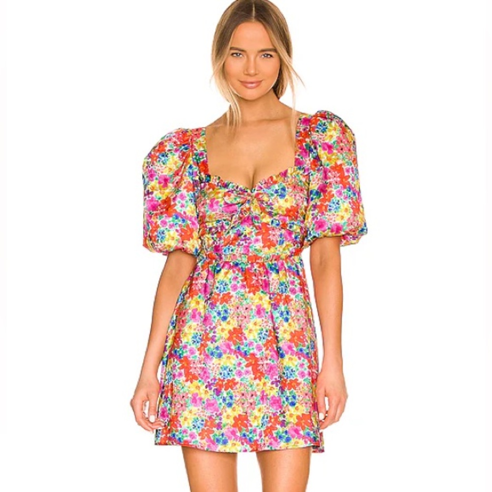 NWOT ✨ For Love + Lemons Merrill Puff Sleeve Floral Mini Dress XL Cottagecore